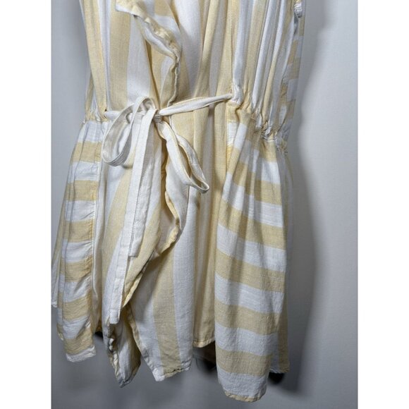UMGEE Sleeveless Butter Yellow Stripped Wrap Vest Boho Lagenlook Size Medium - Picture 3 of 6
